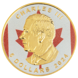 Pre-Owned 2024 Canadian Maple Diamond Flag Colourised Gilded 1oz Silver Coin - VAT Free
