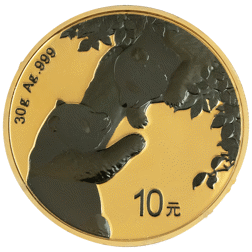 Pre-Owned 2023 Chinese Panda Gold and Black Platinum Gilded 30g Silver Coin - VAT Free