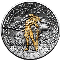 Pre-Owned 2023 Cook Islands Norse Gods: Freyr Antique Finish 2oz Gilded Silver Coin - VAT Free