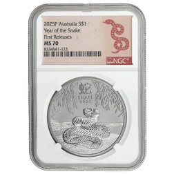 Pre-Owned 2025 Australian Lunar Snake 1oz Silver Coin - NGC Graded MS70 - 8334541-123 - VAT Free