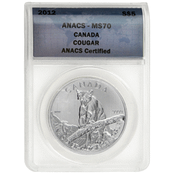 Pre-Owned 2012 Canadian Growling Cougar 1oz Silver Coin - ANACS Graded MS70 - 2004390792 - VAT Free