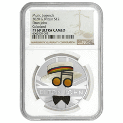 Pre-Owned 2020 UK Elton John 1oz Proof Silver Coin - NGC Graded PF69 - 6063005-002 - VAT Free