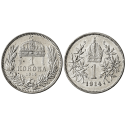 Pre-Owned 1914 Austria-Hungary Franz Joseph I 1 Corona Silver 2-Coin Set - VAT Free
