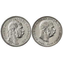 Pre-Owned 1914 Austria-Hungary Franz Joseph I 1 Corona Silver 2-Coin Set - VAT Free