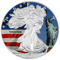 Pre-Owned 2014 USA Eagle Colourised 1oz Silver Coin - VAT Free