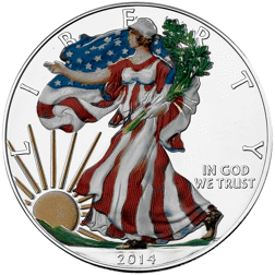 Pre-Owned 2014 USA Eagle Colourised 1oz Silver Coin - VAT Free