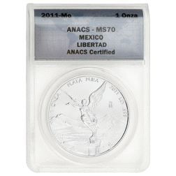 Pre-Owned 2011 Mexican Libertad 1oz Silver Coin - ANACS Graded MS70 2003743683 - VAT Free