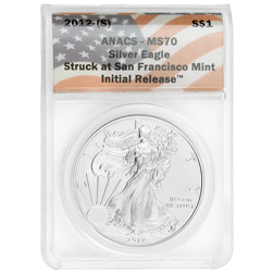 Pre-Owned 2012 USA Eagle 1oz Silver Coin - ANACS Graded MS70 - 2005312665 - VAT Free