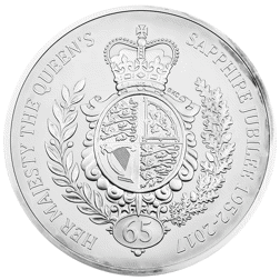 Pre-Owned 2017 UK Sapphire Jubilee of Queen Elizabeth II 5oz Proof Silver Coin - VAT Free
