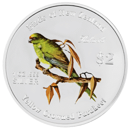 Pre-Owned 2005 Cook Islands Birds of New Zealand: Yellow Crowned Parakeet 1oz Proof Design Silver Co
