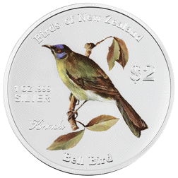 Pre-Owned 2005 Cook Islands Birds of New Zealand: Bellbird 1oz Proof Design Silver Coin - VAT Free