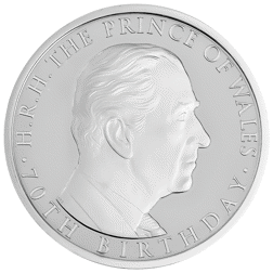 Pre-Owned 2018 UK Prince of Wales 70th Birthday £5 Piedfort Proof Silver Coin - VAT Free