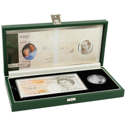 Pre-Owned 1997 Golden Wedding Anniversary Proof Silver Crown and Ten-Pound Note Set - VAT Free