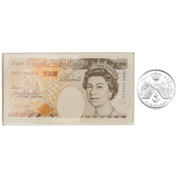 Pre-Owned 1997 Golden Wedding Anniversary Proof Silver Crown and Ten-Pound Note Set - VAT Free
