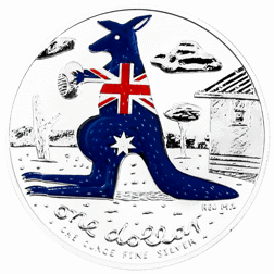 Pre-Owned 2008 Royal Australian Mint Kangaroo Colourised 1oz Silver Coin - VAT Free