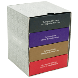 Pre-Owned 2019 UK Tower Of London £5 Proof Silver 4-Coin Collection - VAT Free