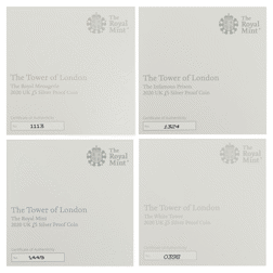 Pre-Owned 2020 UK Tower Of London £5 Proof Silver 4-Coin Collection - Damaged Box - VAT Free