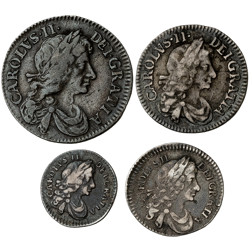 Pre-Owned 1684 UK Charles II Maundy Money Silver 4-Coin Set - VAT Free