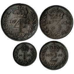 Pre-Owned 1890 UK Victoria  Maundy Money Silver 4-Coin Set - VAT Free