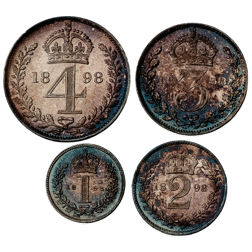 Pre-Owned 1898 UK Victoria Maundy Money Silver 4-Coin Set in Original Presentation Box - VAT Free