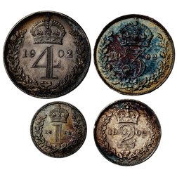 Pre-Owned 1902 UK Edward VII Maundy Money Silver 4-Coin Set - VAT Free