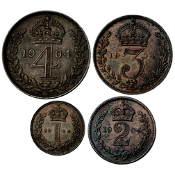 Pre-Owned 1904 UK Edward VII Maundy Money Silver 4-Coin Set - VAT Free