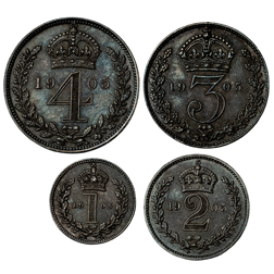 Pre-Owned 1905 UK Edward VII Maundy Money Silver 4-Coin Set - VAT Free