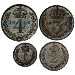 Pre-Owned 1906 UK Edward VII Maundy Money Silver 4-Coin Set - VAT Free