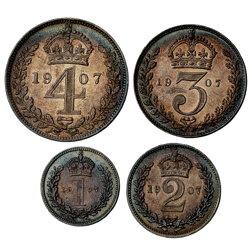 Pre-Owned 1907 UK Edward VII Maundy Money Silver 4-Coin Set - VAT Free