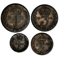Pre-Owned 1908 UK Edward VII Maundy Money Silver 4-Coin Set - VAT Free