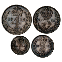 Pre-Owned 1911 UK George V Maundy Money Silver 4-Coin Set - VAT Free