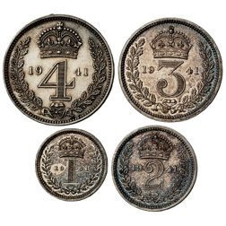 Pre-Owned 1941 UK George VI Maundy Money Silver 4-Coin Set - VAT Free
