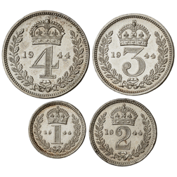 Pre-Owned 1944 UK George VI Maundy Money Silver 4-Coin Set - VAT Free