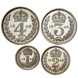 Pre-Owned 1948 UK George VI Maundy Money Silver 4-Coin Set - VAT Free