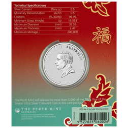 Pre-Owned 2025 Australian Lunar Snake Colourised 'Fu' 1/2oz Silver Coin - Carded - VAT Free