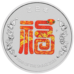 Pre-Owned 2025 Australian Lunar Snake Colourised 'Fu' 1/2oz Silver Coin - Carded - VAT Free