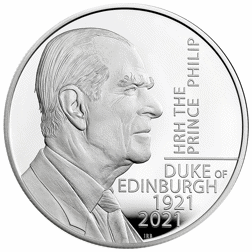 Pre-Owned 2021 UK HRH Prince Philip Duke of Edinburgh Proof £5 Silver Coin - VAT Free
