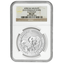 Pre-Owned 2015 Somalian Elephant 1oz Silver Coin - NGC Graded MS69 - 3976768-423 - VAT Free