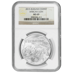 Pre-Owned 2015 Burundi African Lion 1oz Silver Coin - NGC Graded MS69 - 3983384-412 - VAT Free
