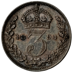 Pre-Owned 1894 UK Victoria Maundy Money 3 Pence Silver Coin - VAT Free
