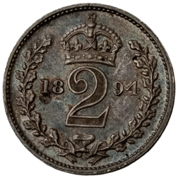 Pre-Owned 1894 UK Victoria Maundy Money 2 Pence Silver Coin - VAT Free