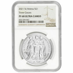 Pre-Owned 2021 St Helena Three Graces 1oz Proof Silver Coin - NGC Graded PF68 - 6031294-067 - VAT Fr
