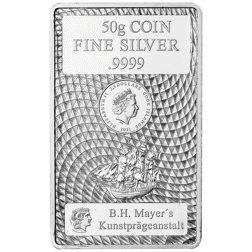 Pre-Owned 2021 Cook Islands: HMS Bounty 50g Silver Coin Bar - VAT Free