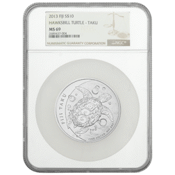 Pre-Owned 2013 Fiji Hawksbill Turtle 5oz Silver Coin - NGC Graded MS69 - 2689437-004 - VAT Free