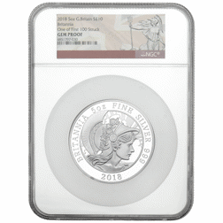 Pre-Owned 2018 UK Britannia 5oz Proof Silver Coin - NGC Graded Gem Proof - 4851797-030 - VAT Free