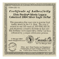 Pre-Owned 2004 USA Eagle 'Elvis Presley: Love Me Tender' Colourised 1oz Silver Coin - VAT Free