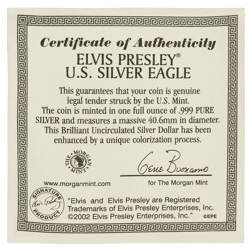 Pre-Owned 2002 USA Eagle 'Elvis Presley 25th Anniversary' Colourised 1oz Silver Coin - VAT Free