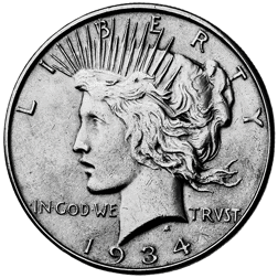 Pre-Owned 1934 USA Peace Dollar Denver Silver Coin - VAT Free