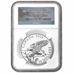 Pre-Owned 2013 Canadian Bald Eagle 'Returning from the Hunt' 1oz Proof Silver Coin - NGC Graded PF69