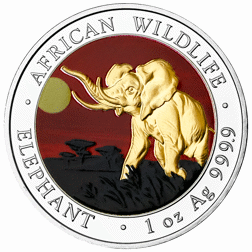 Pre-Owned 2016 Somalian Elephant Sunset Edition Colourised 1oz Silver Coin - VAT Free